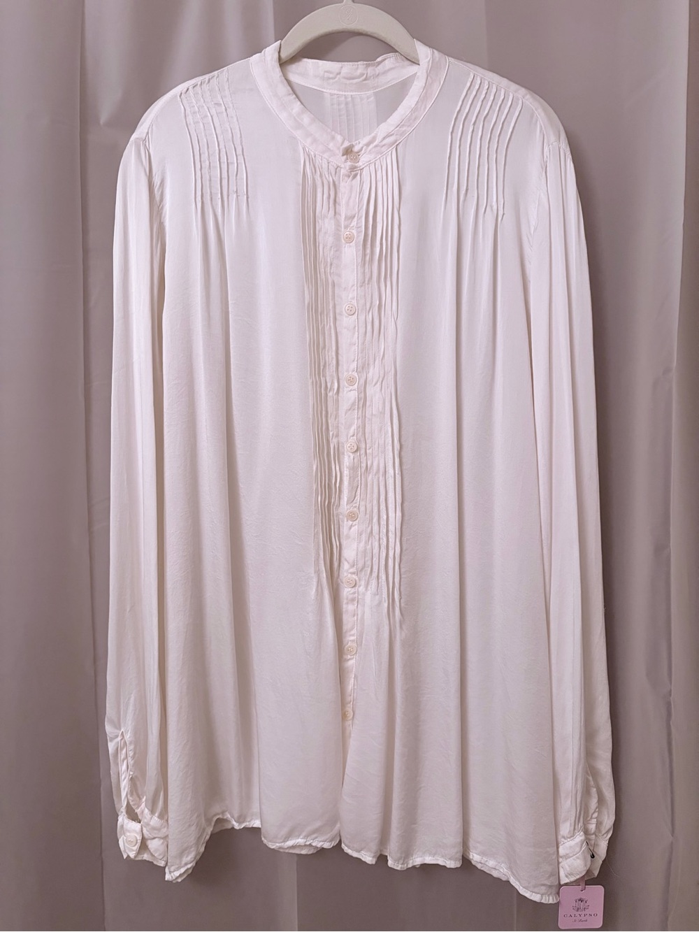 CP Shades Silk Off White Pintuck Button-Down Blouse